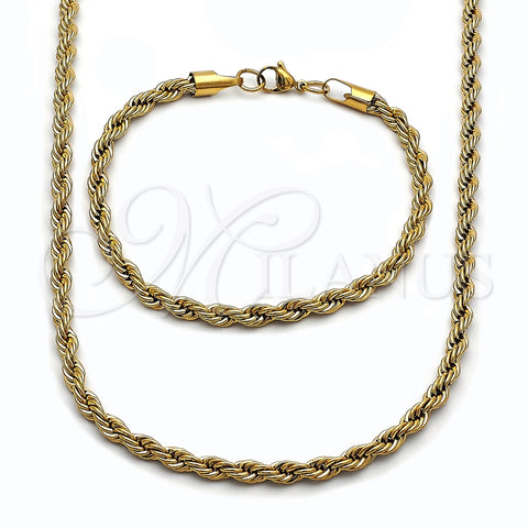 Stainless Steel Necklace and Bracelet, Rope Design, Polished, Golden Finish, 06.435.0004