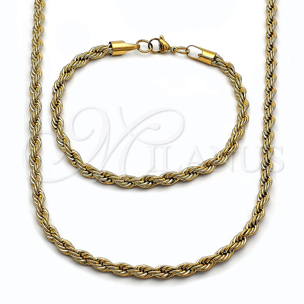 Stainless Steel Necklace and Bracelet, Rope Design, Polished, Golden Finish, 06.435.0004