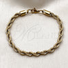 Stainless Steel Basic Bracelet, Rope Design, Polished, Golden Finish, 03.278.0012.1.09 (Thickness, 24 Inches Length)