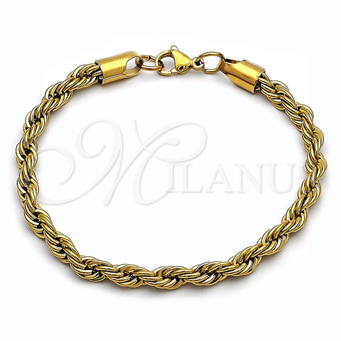 Stainless Steel Basic Bracelet, Rope Design, Polished, Golden Finish, 03.278.0012.1.09 (Thickness, 24 Inches Length)