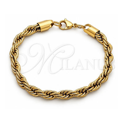 Stainless Steel Basic Bracelet, Rope Design, Polished, Golden Finish, 03.435.0006.09 (Thickness, 9 Inches Length)