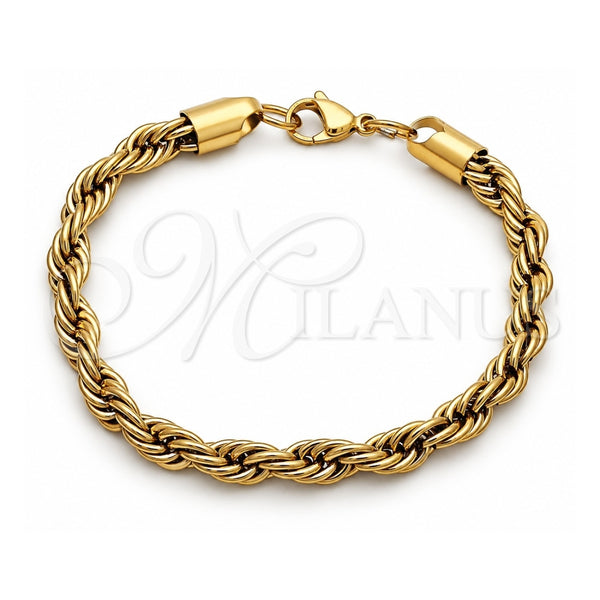 Stainless Steel Basic Bracelet, Rope Design, Polished, Golden Finish, 03.435.0006.09 (Thickness, 9 Inches Length)