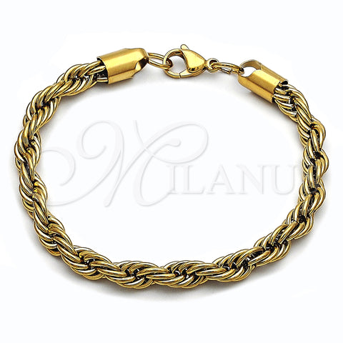 Stainless Steel Basic Bracelet, Rope Design, Polished, Golden Finish, 03.435.0006.09 (Thickness, 9 Inches Length)