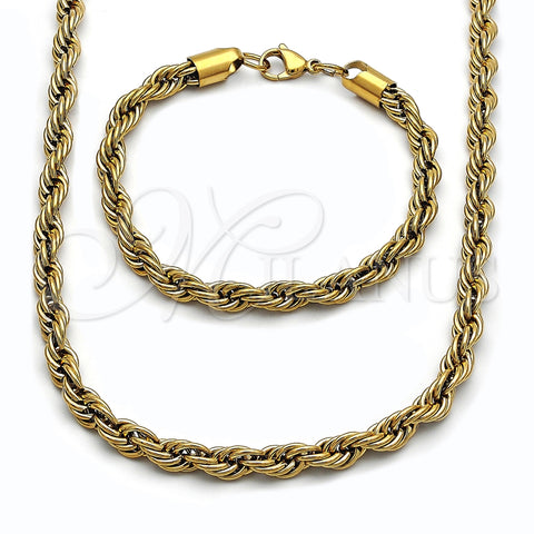 Stainless Steel Necklace and Bracelet, Rope Design, Polished, Golden Finish, 06.435.0005