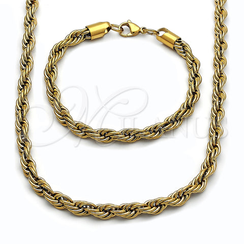 Stainless Steel Necklace and Bracelet, Rope Design, Polished, Golden Finish, 06.435.0005