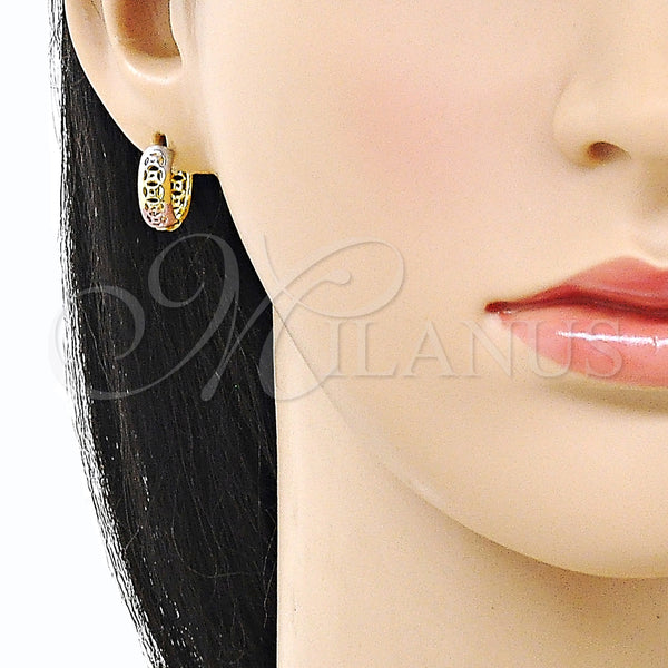 Gold Filled Hoop Earrings — Huggie Hoop Polished Tricolor 02. — alternate product view — SKU 160233 | Oro Laminado aretes de aro — Huggie Hoop pulido Tricolor 02. — SKU 160233