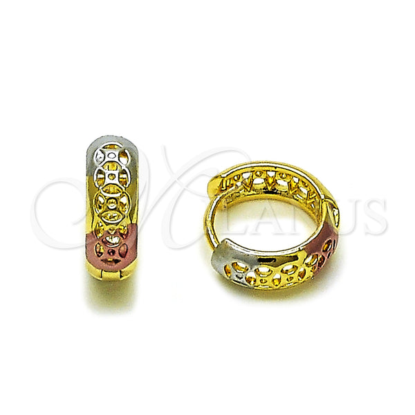 Gold Filled Hoop Earrings — Huggie Hoop Polished Tricolor 02. — main product view — SKU 160233 | Oro Laminado aretes de aro — Huggie Hoop pulido Tricolor 02. — SKU 160233