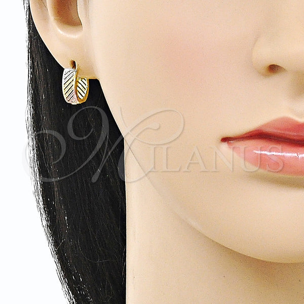 Gold Filled Hoop Earrings — Huggie Hoop Diamond Cutting Tricolor 02. — alternate product view — SKU 160235 | Oro Laminado aretes de aro — Huggie Hoop Diamond Cutting Tricolor 02. — SKU 160235