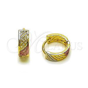 Gold Filled Hoop Earrings — Huggie Hoop Diamond Cutting Tricolor 02. — main product view — SKU 160235 | Oro Laminado aretes de aro — Huggie Hoop Diamond Cutting Tricolor 02. — SKU 160235