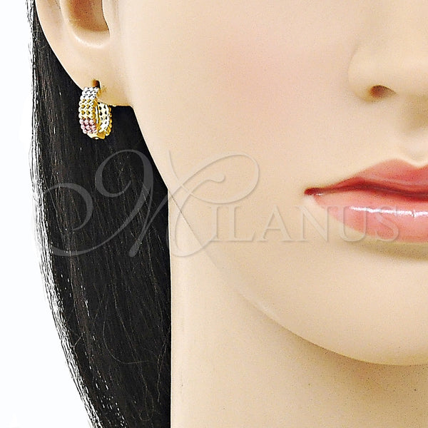 Gold Filled Hoop Earrings — Huggie Hoop Polished Tricolor 02. — alternate product view — SKU 160236 | Oro Laminado aretes de aro — Huggie Hoop pulido Tricolor 02. — SKU 160236