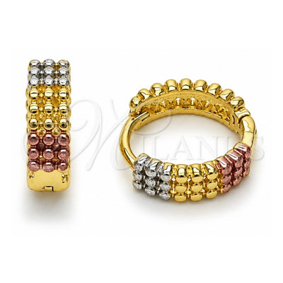Oro Laminado Huggie Hoop, Gold Filled Style Polished, Tricolor, 02.156.0725.15