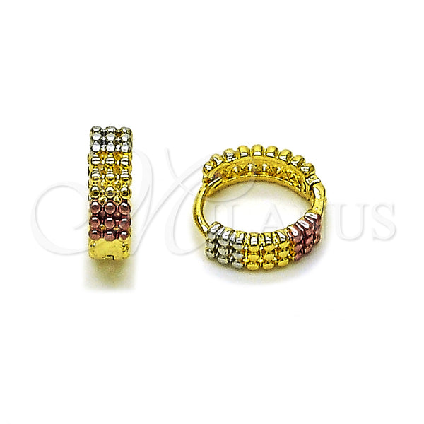 Gold Filled Hoop Earrings — Huggie Hoop Polished Tricolor 02. — main product view — SKU 160236 | Oro Laminado aretes de aro — Huggie Hoop pulido Tricolor 02. — SKU 160236