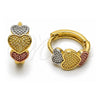 Oro Laminado Huggie Hoop, Gold Filled Style Heart Design, Polished, Tricolor, 02.156.0729.15