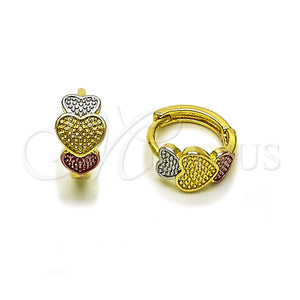 Gold Filled Hoop Earrings — Huggie Hoop Heart Design Polished Tricolor 02. — main product view — SKU 160240 | Oro Laminado aretes de aro — Huggie Hoop corazón diseño pulido Tricolor 02. — SKU 160240