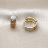 Oro Laminado Huggie Hoop, Gold Filled Style Greek Key Design, Polished, Tricolor, 02.156.0730.15