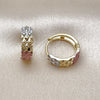 Oro Laminado Huggie Hoop, Gold Filled Style Diamond Cutting Finish, Tricolor, 02.156.0731.15
