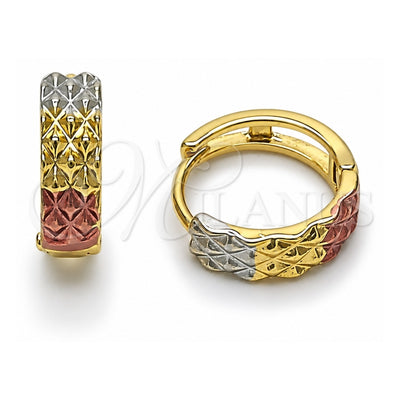 Oro Laminado Huggie Hoop, Gold Filled Style Diamond Cutting Finish, Tricolor, 02.156.0731.15