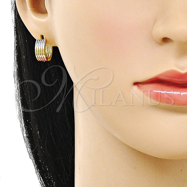 Gold Filled Hoop Earrings — Huggie Hoop Polished Tricolor 02. — alternate product view — SKU 160243 | Oro Laminado aretes de aro — Huggie Hoop pulido Tricolor 02. — SKU 160243