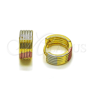 Gold Filled Hoop Earrings — Huggie Hoop Polished Tricolor 02. — main product view — SKU 160243 | Oro Laminado aretes de aro — Huggie Hoop pulido Tricolor 02. — SKU 160243