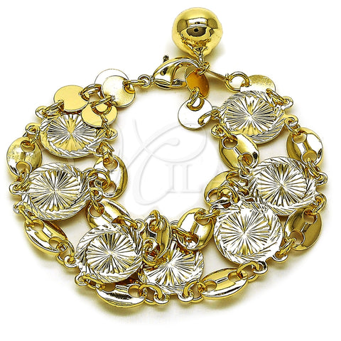Oro Laminado Fancy Bracelet, Gold Filled Style Puff Mariner Design, Diamond Cutting Finish, Tricolor, 03.331.0323.08