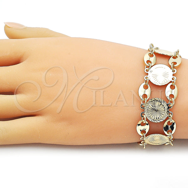 Gold Filled Bracelet — Fancy Bracelet Puff Mariner Design Diamond Cutting Tricolor — alternate product view — SKU 160245 | Oro Laminado brazalete — elegante Bracelet Puff Mariner diseño Diamond Cutting Tricolor — SKU 160245