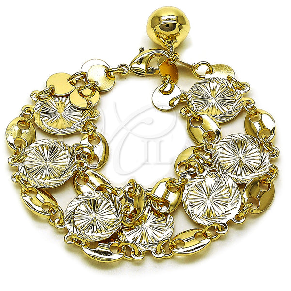 Gold Filled Bracelet — Fancy Bracelet Puff Mariner Design Diamond Cutting Tricolor — main product view — SKU 160245 | Oro Laminado brazalete — elegante Bracelet Puff Mariner diseño Diamond Cutting Tricolor — SKU 160245