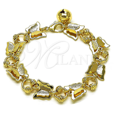 Oro Laminado Fancy Bracelet, Gold Filled Style Butterfly Design, Matte Finish, Golden Finish, 03.331.0324.08