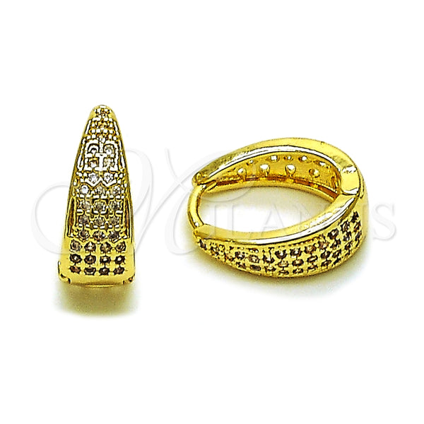 Oro Laminado Huggie Hoop, Gold Filled Style with White Cubic Zirconia, Polished, Golden Finish, 02.283.0270.15