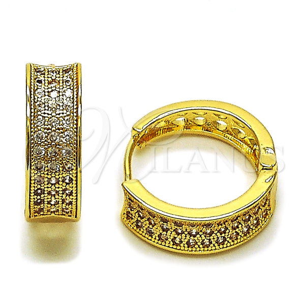 Oro Laminado Huggie Hoop, Gold Filled Style with White Cubic Zirconia, Polished, Golden Finish, 02.283.0274.20