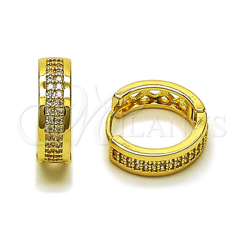 Oro Laminado Huggie Hoop, Gold Filled Style with White Micro Pave, Polished, Golden Finish, 02.283.0278.18