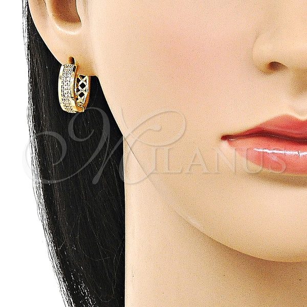 Gold Filled Hoop Earrings — Huggie Hoop with White Micro Pave Polished 02. — alternate product view — SKU 160266 | Oro Laminado aretes de aro — Huggie Hoop with blanco Micro Pave pulido 02. — SKU 160266