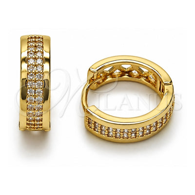 Oro Laminado Huggie Hoop, Gold Filled Style with White Micro Pave, Polished, Golden Finish, 02.283.0278.18