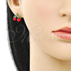 Oro Laminado Stud Earring, Gold Filled Style Cherry Design, Red Enamel Finish, Golden Finish, 02.283.0279