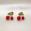 Oro Laminado Stud Earring, Gold Filled Style Cherry Design, with Garnet Pearl and Green Micro Pave, Polished, Golden Finish, 02.283.0281