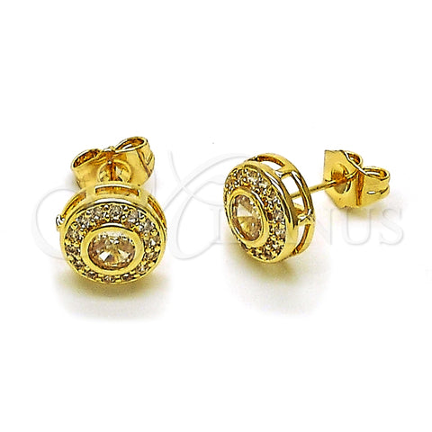 Oro Laminado Stud Earring, Gold Filled Style Cluster Design, with White Cubic Zirconia, Polished, Golden Finish, 02.283.0282
