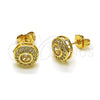 Oro Laminado Stud Earring, Gold Filled Style Cluster Design, with White Cubic Zirconia, Polished, Golden Finish, 02.283.0282