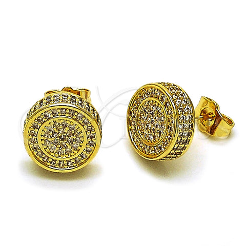 Oro Laminado Stud Earring, Gold Filled Style with White Cubic Zirconia, Polished, Golden Finish, 02.283.0283