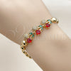 Oro Laminado Fancy Bracelet, Gold Filled Style Cherry and Ball Design, with Garnet and Green Cubic Zirconia, Polished, Golden Finish, 03.283.0474.07