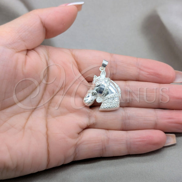 Sterling Silver Fancy Pendant, Horse Design, Polished, Silver Finish, 05.393.0003
