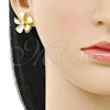 Oro Laminado Stud Earring, Gold Filled Style Flower Design, with White Cubic Zirconia, Polished, Rose Gold Finish, 02.282.0032