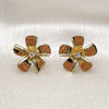 Oro Laminado Stud Earring, Gold Filled Style Flower Design, with White Cubic Zirconia, Polished, Rose Gold Finish, 02.282.0032
