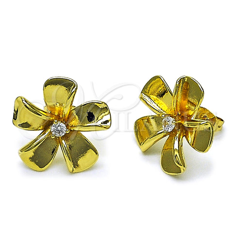 Oro Laminado Stud Earring, Gold Filled Style Flower Design, with White Cubic Zirconia, Polished, Rose Gold Finish, 02.282.0032