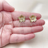 Oro Laminado Stud Earring, Gold Filled Style Flower Design, with White Cubic Zirconia, Diamond Cutting Finish, Golden Finish, 02.282.0033