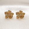 Oro Laminado Stud Earring, Gold Filled Style Flower Design, with White Cubic Zirconia, Diamond Cutting Finish, Golden Finish, 02.282.0033