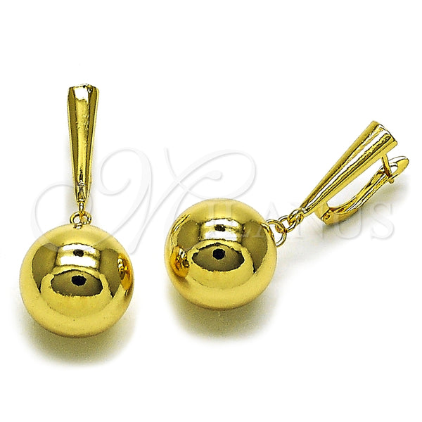 Oro Laminado Dangle Earring, Gold Filled Style Ball Design, Polished, Golden Finish, 02.282.0034