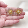 Oro Laminado Stud Earring, Gold Filled Style Flower and Ball Design, Polished, Golden Finish, 02.282.0035