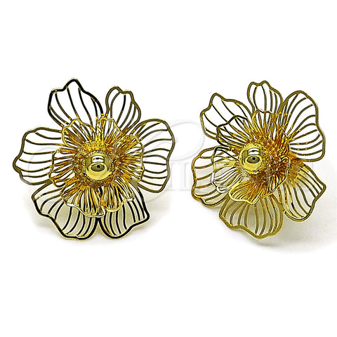 Oro Laminado Stud Earring, Gold Filled Style Flower and Ball Design, Polished, Golden Finish, 02.282.0035