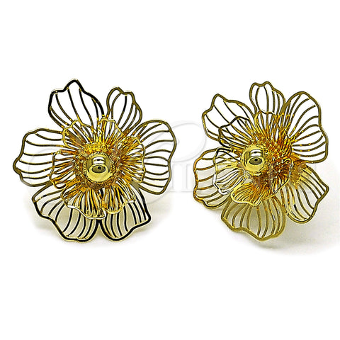 Oro Laminado Stud Earring, Gold Filled Style Flower and Ball Design, Polished, Golden Finish, 02.282.0035