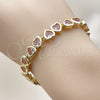 Oro Laminado Tennis Bracelet, Gold Filled Style Heart Design, with Pink Cubic Zirconia, Polished, Golden Finish, 03.284.0058.07