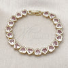 Oro Laminado Tennis Bracelet, Gold Filled Style Heart Design, with Pink Cubic Zirconia, Polished, Golden Finish, 03.284.0058.07